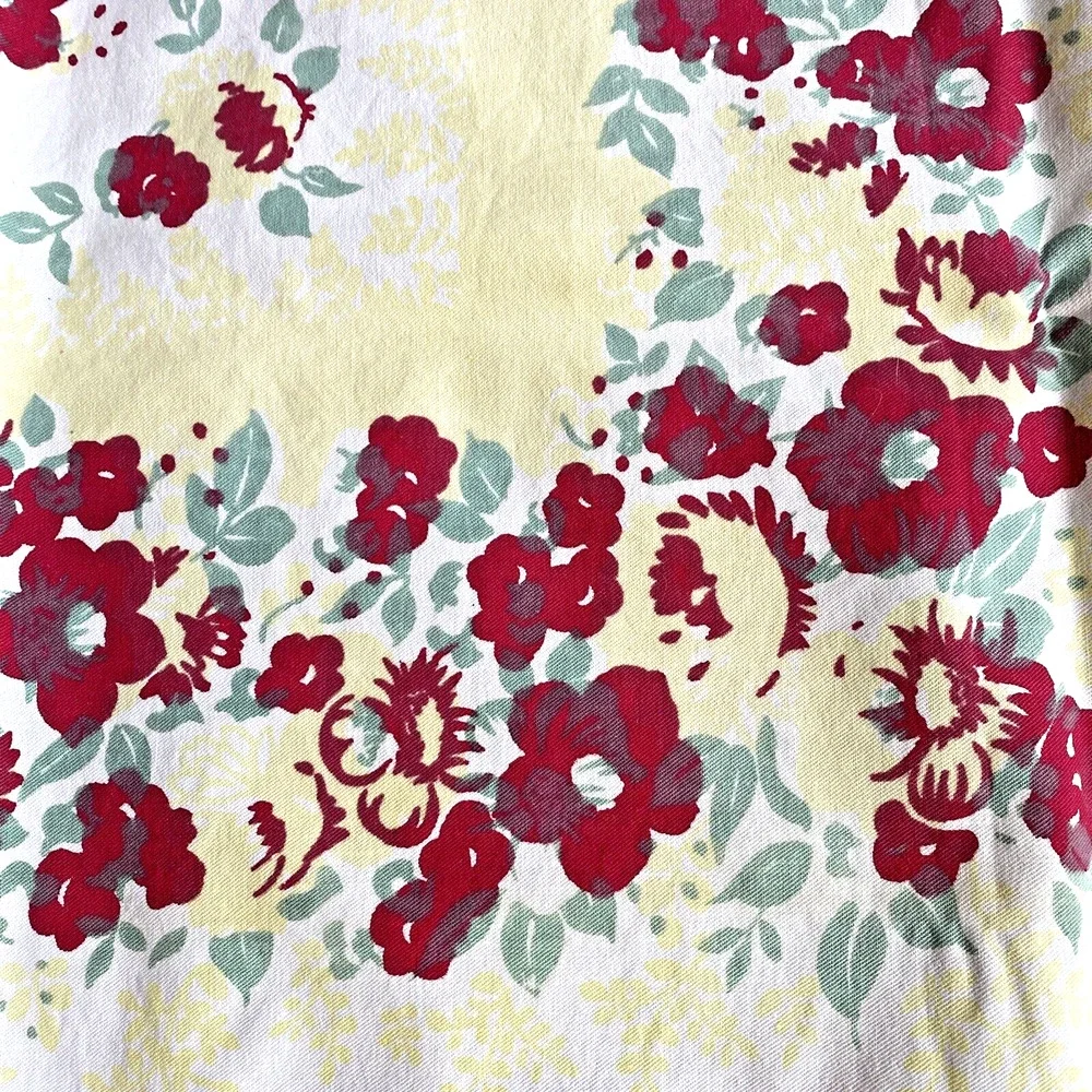 Vintage Cotton Farmhouse Tablecloth Floral Print Yellow Red & Green Floral Flaws